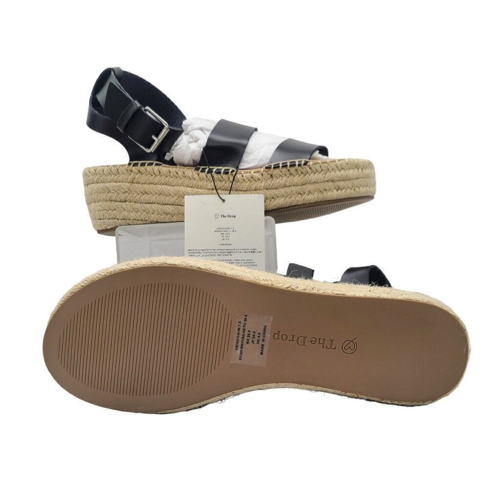 Women's Espadrille Flatform Ankle Strap Sandal Wedge, Faux Leather,‎ Black 7.5 - Picture 6 of 7